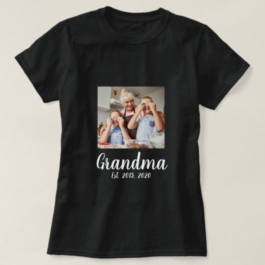 Grandma Established White Script Photo T-shirt (Design voorkant)