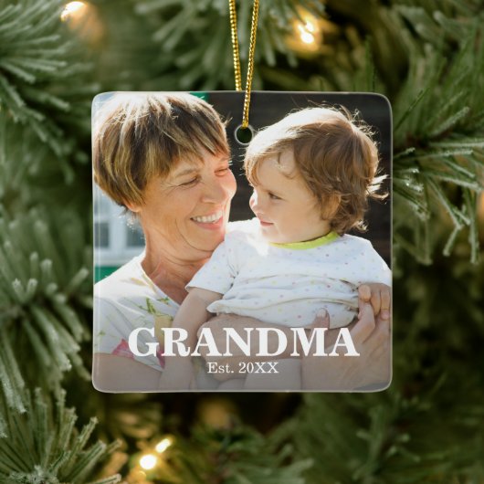 GRANDMA Established Year Photo Ceramic Ornament (Boom)
