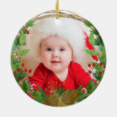 Grandma First Kerstmis Rustic Wreath Baby Foto Keramisch Ornament (Achterkant)
