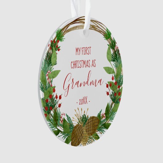 Grandma First Kerstmis Rustic Wreath Baby Foto Ornament (voorkant)