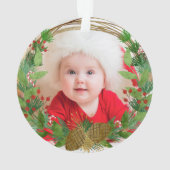 Grandma First Kerstmis Rustic Wreath Baby Foto Ornament (achterkant)