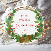 Grandma First Kerstmis Rustic Wreath Baby Foto Ornament