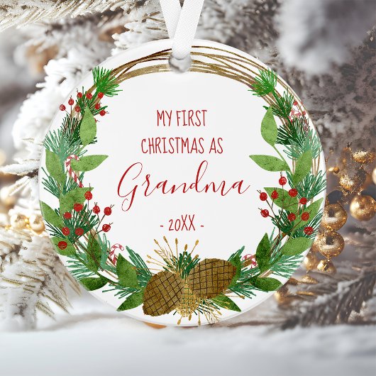 Grandma First Kerstmis Rustic Wreath Baby Foto Ornament