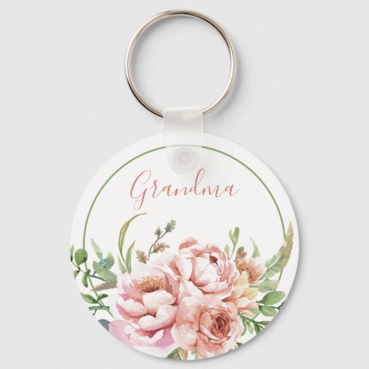 Grandma Floral Persoonlijke Sleutelhanger | Bewerk (Voorkant)