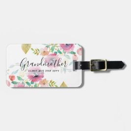 Grandma Gift -  roze roze bloemen - Persoonlijk Bagagelabel