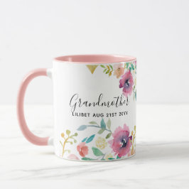 Grandma Gift -  roze roze bloemen - Persoonlijk Mok