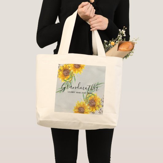 GRANDMA Gifts - Zonnebloem Gepersonaliseerd Grote Tote Bag (Voorkant (product))