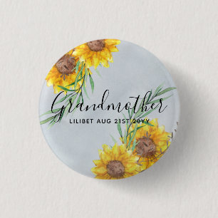 GRANDMA Gifts - Zonnebloem Gepersonaliseerd Ronde Button 3,2 Cm