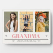 GRANDMA Grandchildren NAME 3 Foto roze grijs hart Fotoplaat (voorkant)