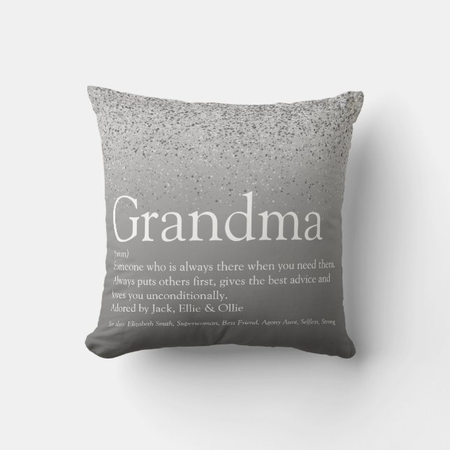 Grandma Grandmother Definition Silver Glitter Kussen (Voorkant)