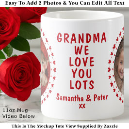 Grandma Grandpa Family Two Photo Hearts Mug Custom Koffiemok