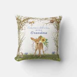 Grandma & Grandpa Fawn Owl Bunny Flowers Kussen
