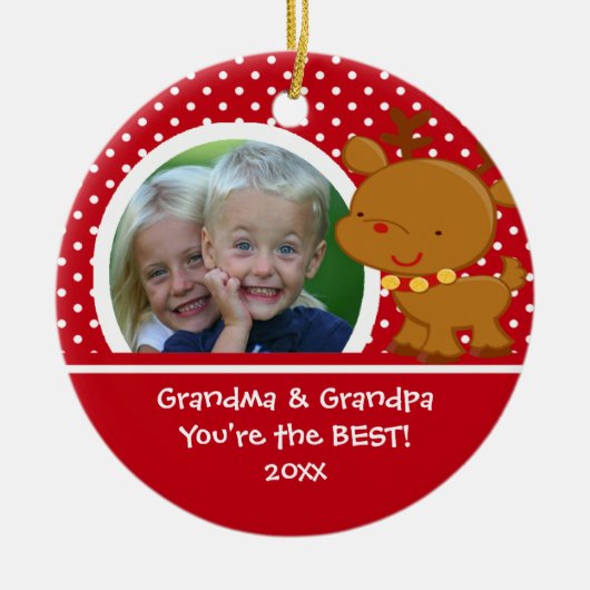 Grandma Grandpa Photo Reindeer Kerstversier Keramisch Ornament (Voorkant)