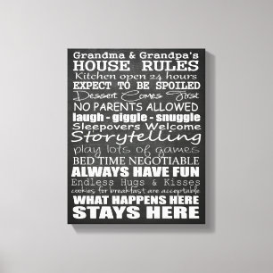 Grandma & Grandpa's House Rules 11x14 Canvas Afdruk