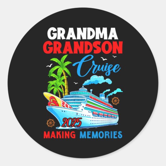 Grandma Grandson Cruise 2025 Memories Christmas Fa Ronde Sticker (Voorkant)