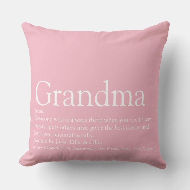 Grandma Granny Definition Gezegde Roze Groot Kussen (Voorkant)