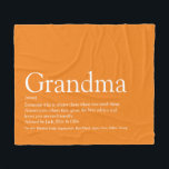Grandma Granny Definition Orange Modern Fun Fleece Deken<br><div class="desc">Personalise for your Grandma,  Granny,  Nana or Nan to create a unique gift. This elegant blanket is a perfect way to show her how amazing she is every day. You can even customise the background to their favourite color. Designed by Thisisnotme©</div>