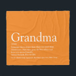 Grandma Granny Definition Orange Modern Fun Fleece Deken<br><div class="desc">Personalise for your Grandma,  Granny,  Nana or Nan to create a unique gift. This elegant blanket is a perfect way to show her how amazing she is every day. You can even customise the background to their favourite color. Designed by Thisisnotme©</div>