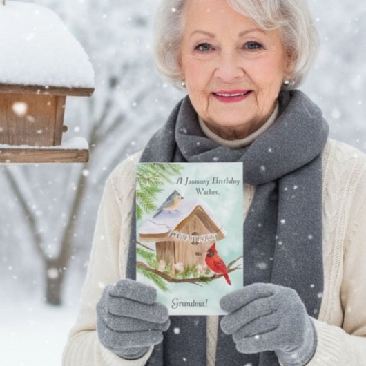 Grandma Happy January Birthday With Birds at Bird Kaart