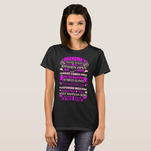 Grandma House Rules Kitchen Open 24 uur T-shirt (Voorkant volledig)