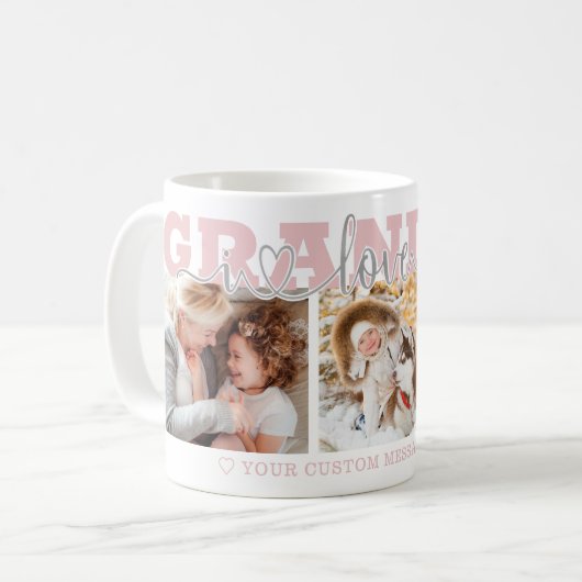 GRANDMA I Love You 3 Photos Pink Gray Koffiemok (Voorkant links)