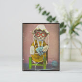 Grandma Kat Knitting Feestdagenkaart (Staand voorkant)