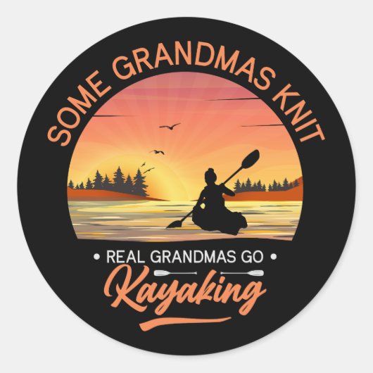 Grandma Kayaking Stone Ronde Sticker (Voorkant)