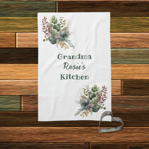 Grandma Kitchen   Gepersonaliseerde Waterverf Grie Theedoek