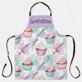 Grandma Lavender Teal Cupcake Baking Crew Schort (Voorkant)