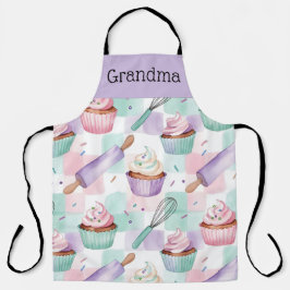 Grandma Lavender Teal Cupcake Baking Crew Schort
