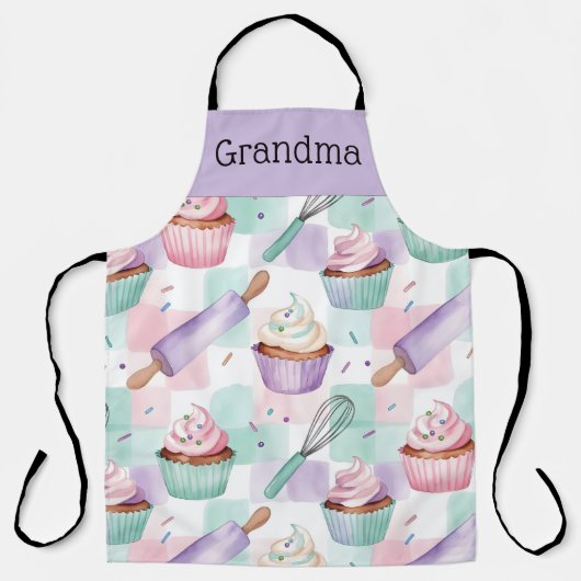 Grandma Lavender Teal Cupcake Baking Crew Schort (Voorkant)