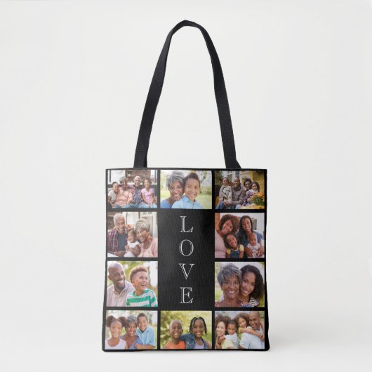 Grandma Love 10 Photo Collage Black Tote Bag (Voorkant)
