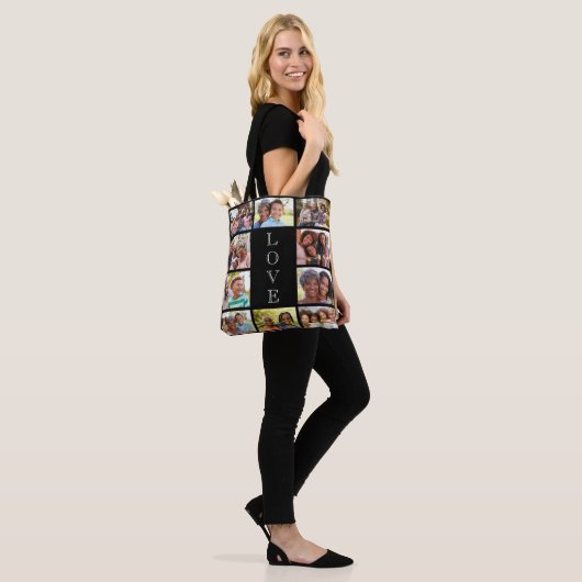 Grandma Love 10 Photo Collage Black Tote Bag (Op model)