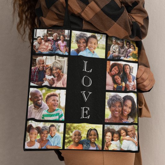 Grandma Love 10 Photo Collage Black Tote Bag