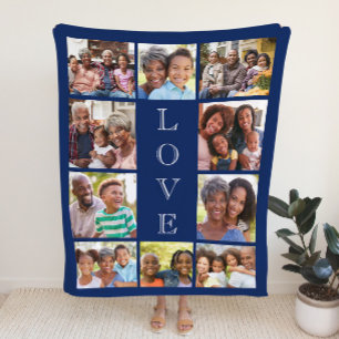Grandma Love 10 Photo Collage Blue Sherpa Deken
