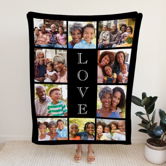 Grandma Love 10 Photo Collage Personalized Black Sherpa Deken