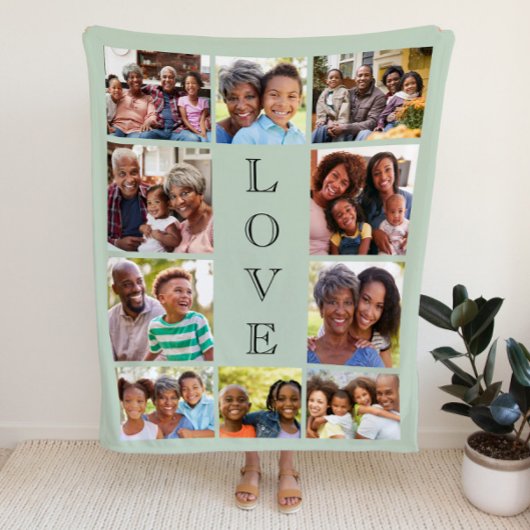 Grandma Love 10 Photo Collage Sage Green Sherpa Deken
