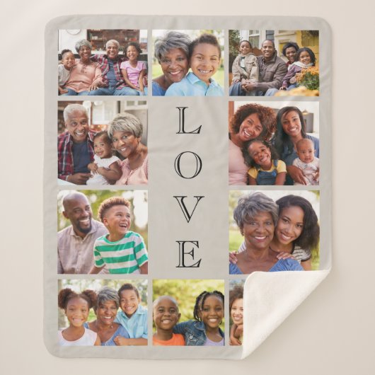 Grandma Love 10 Photo Collage Taupe Sherpa Deken (Voorkant)