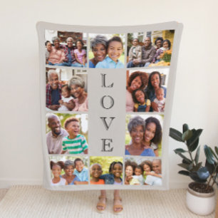 Grandma Love 10 Photo Collage Taupe Sherpa Deken