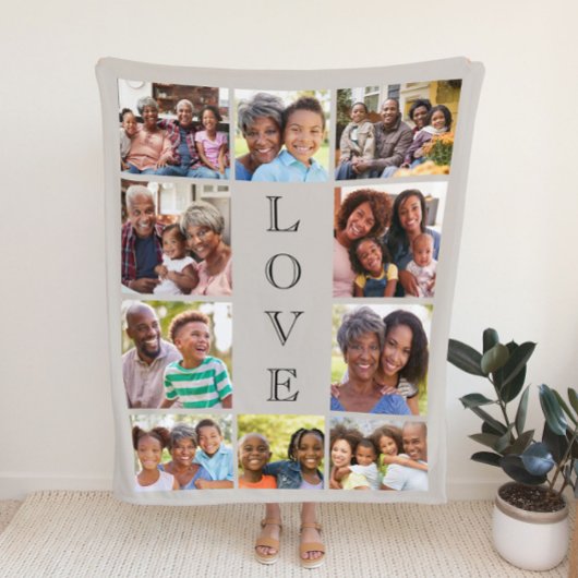 Grandma Love 10 Photo Collage Taupe Sherpa Deken