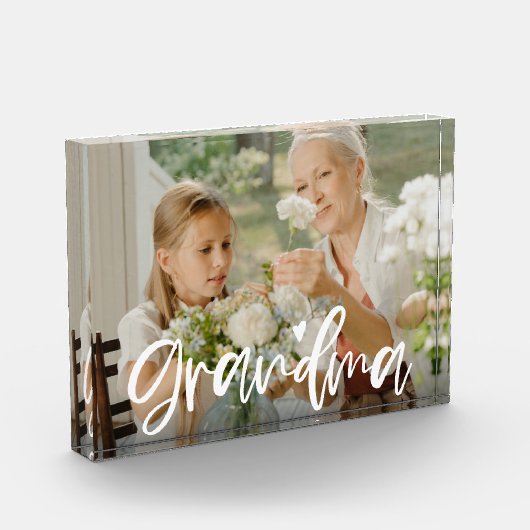 Grandma Love Script Personalized Gift Photo Block Fotoblokken (Links)