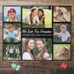 Grandma Love You Photo Collage Legpuzzel<br><div class="desc">Een leuke foto-collage-puzzel voor 's werelds grootste oma. Je kunt je personaliseren met acht familiefoto's van kleinkinderen, kinderen, huisdieren, enz., je kunt de expressie aanpassen aan "I Love You" of "We Love You", en of ze "Grandma", "Nana", "Mommom" enz. wordt genoemd, en de namen van kleinkinderen en andere namen toevoegen,...</div>