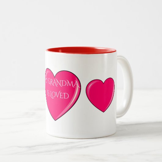 GRANDMA met roze harten koffie of thee mok. Tweekleurige Koffiemok (Voorkant rechts)