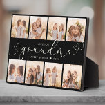 Grandma Modern Heart Script Photo Collage Love Fotoplaat<br><div class="desc">GRAANDMA: Geweldig aangepast fotocadeau voor grootouders, Valentijnsdag, Moederdag of de Feestdagen: dit moderne fotoplaatje is eenvoudig aan te passen met je 8 favoriete foto's. De tekst hieronder kan worden gepersonaliseerd om de naam van het kind of familielid te lezen en de tekst boven oma is aanpasbaar. Dit is de zwarte...</div>