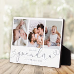 Grandma Modern Heart Script Photo Collage Love Fotoplaat<br><div class="desc">GRAANDMA: Geweldig aangepast fotocadeau voor grootouders,  Valentijnsdag,  Moederdag of de Feestdagen: dit moderne fotoplaatje is eenvoudig aan te passen met je 3 favoriete foto's. De tekst hieronder kan worden gepersonaliseerd om de naam van het kind of familielid te lezen en de tekst boven oma is aanpasbaar.</div>