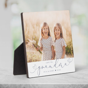 Grandma Modern Heart Script Photo Love Plaque Fotoplaat