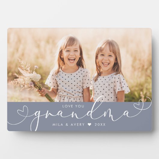 Grandma Modern Heart Script Photo Love Plaque Fotoplaat (voorkant)