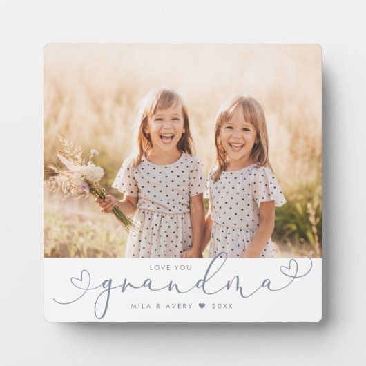 Grandma Modern Heart Script Photo Love Plaque Fotoplaat (Voorkant)
