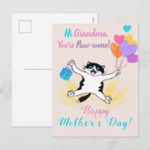 Grandma Moederdag Cute Kat Colorful Balloons Feestdagenkaart (Voorkant / Achterkant)