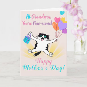 Grandma Moederdag Cute Kat Colorful Balloons Kaart
